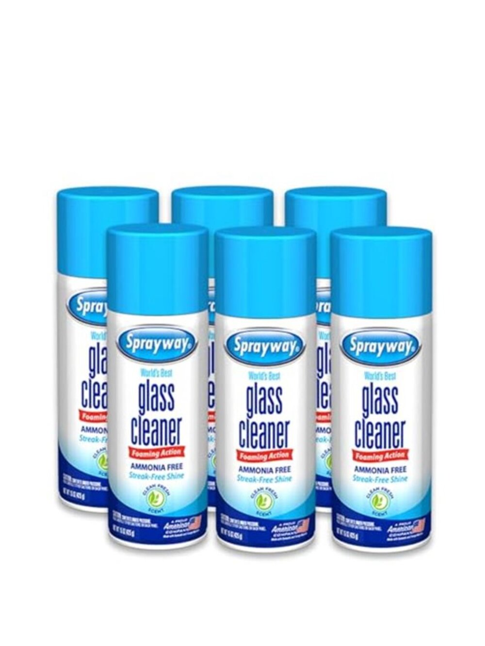 Sprayway Glass Cleaner Foaming Aerosol Spray, 15oz, Pack of 6 | Ammonia-Free